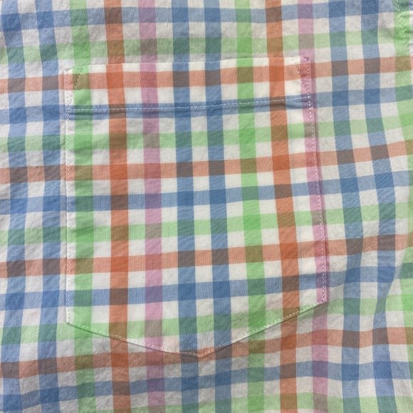 J. Crew Flex Shirt Men Medium M Multicolor Checkered Button Up Short Sleeve Polo - Picture 4 of 7